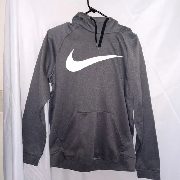 Nike Men M Hoodie Sweatshirt Gray Dri-Fit Pullover Big Center Swoosh Mock Neck - Picture 1 of 11